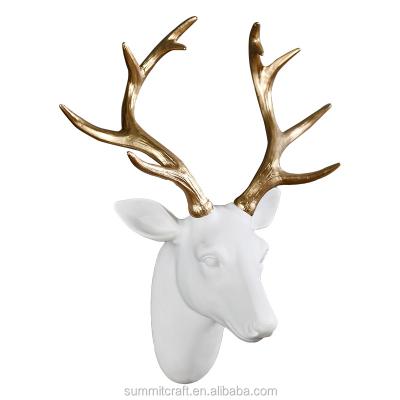 China Custom 3D Gloden Antlers Handmade Carved Resin White Deer Wall Art for sale