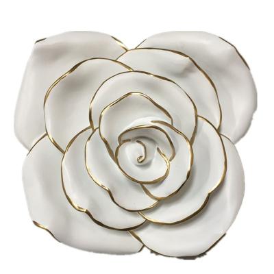 China Modern Resin Flower 3D Large Wall Art Gold White Decor for sale