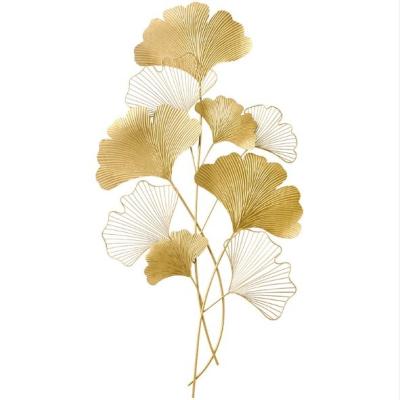 China Modern gold Ginko lef metal craft for wall decoration Ginko leaf wall art decor for sale