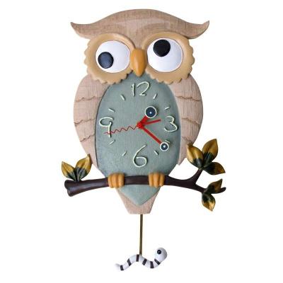 China New antique style design hotsale owl shaped resin 3d pendulum owl wall clock for sale