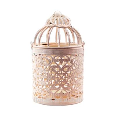 China Home Decoration European Metal Birdcage White Decorative Candle Holder for sale