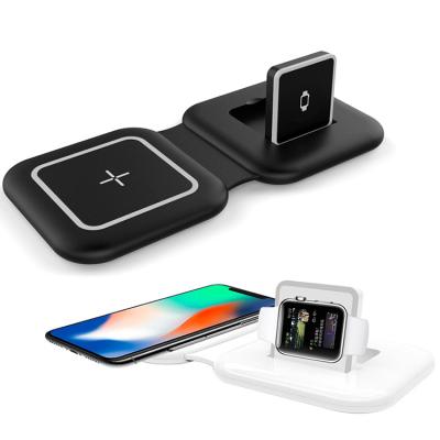 China New creative unique design foldable 2 in 1 portable wireless mini earphone foldable watch phone pad charger wireless charger for sale