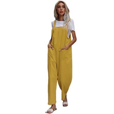 China Solid Color QUICK DRY Elastic Suspender High Waist Fashion Summer Overalls Casual Women's Pants for sale