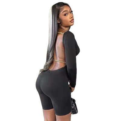 China QUICK DRY Women Patchwork Sheath Long Backless Skinny Sexy Casual Sportswear Playsuit Streetwear 2022 Summer Solid Rompers for sale