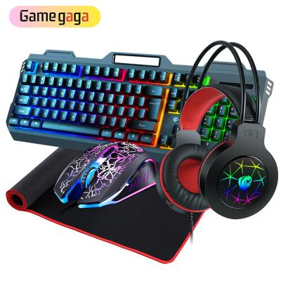 China RGB Gaming Keyboard LED Mouse Gaming Headset Waterproof Wired Mouse Pad Four Piece Desktop Game Set 4 in 1 for Gamer for sale