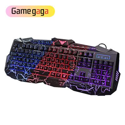 China V100 Keyboard OEM LED Slot PC Computer USB Tri-color Backlit Backlit Gaming Keyboard and Mouse Combos for sale