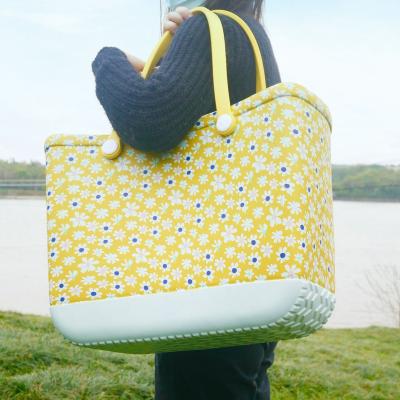 China New Arrival Fashion Large Capacity Eva Tote Bag Printing Pattern Women Flowers Beach Handbags For Ladies for sale