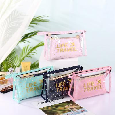 China New Fashion Spring PVC Portable Clear Zipper Dot Letter Makeup Bag Summer Polka Dot Cosmetic Bag Storage For Women for sale