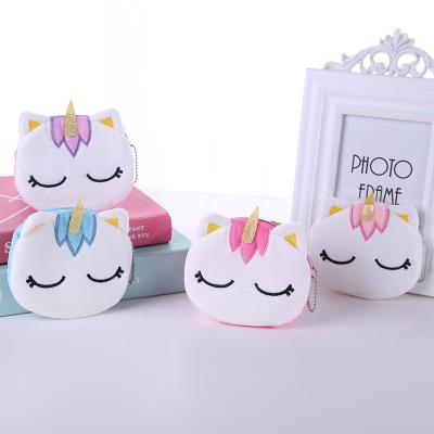 China Fashion Plush Unicorn Purse Coin Bag Headphones Data Cable Storage Kids Portable Cartoon Coin Purses for sale