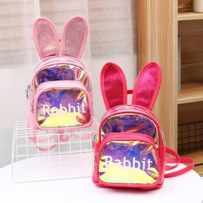 China Travel Waterproof Colorful Leather Cartoon PU Laser Rabbit Ears Rabbit Ears School Animal Backpack For Kids for sale