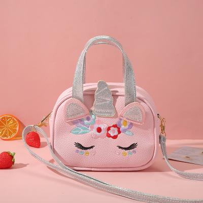 China Waterproof Cute Kids PU Leather Leather Unicorn Crossbody Shoulder Bags Sequin Handle Kids Cartoon Messenger Bag for sale