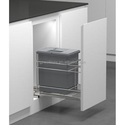 China WELLMAX Contemporary Heavy Duty Runners Sliding Sideboard Pull Out Waste Bin Container Under Cabinet Trash Collector for sale