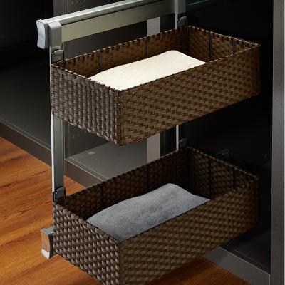 China Wellmax Modern High Quality 2 Layers Pull Out Wardrobe Storage Rack Cabinet Rattan Side Basket for sale