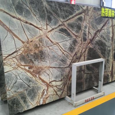 China Marble Flooring High Quality Brown Veins Brown Green Color Gold Black Forest for sale