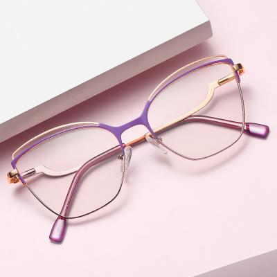 China European American Fashion Cat Glasses Frame Female Metal Anti New Glasses UV400 Anti-blue Two Flat Color Ins Mirror Glasses for sale