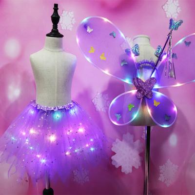 China Breathable Halloween 4 Piece Kids Clothes Sets Tulle Butterfly Christmas Fairy LED Light Up Tutu Dress Skirt for sale