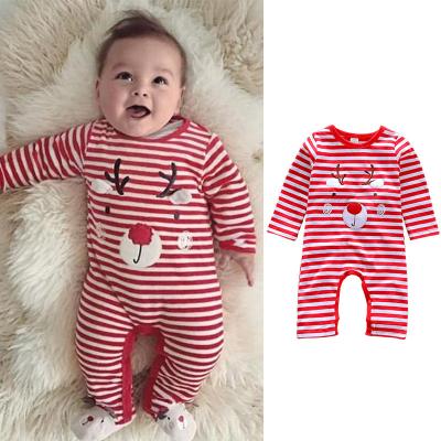 China Christmas Baby Clothes Winter Overalls Infant Cartoon Elk Stripes Baby Christmas Romper for sale