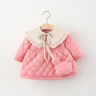 China New Designed Viable Baby Toddler Clothes Cute Pink Girl Cotton Long Sleeve Thick Warm Jacket With Bag for sale