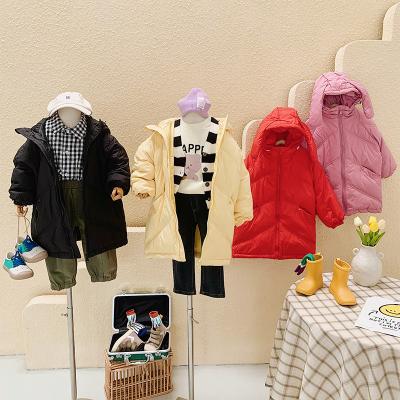 China 2021 new winter viable children coat middle and long ear pure color thickening down warm hooded jacket for sale