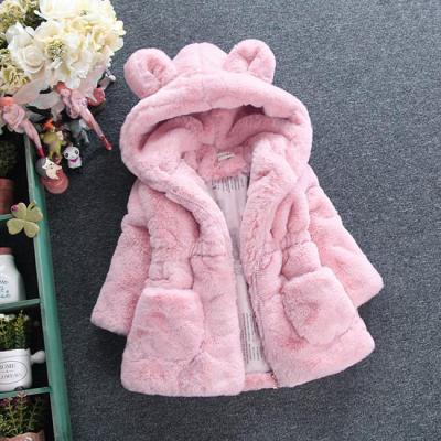 China New Arrivals Viable Children Thicken Hooded Winter Warm Children Winter Faux Fur Pink Coated Girls for sale