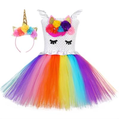 China Hot Selling Colorful Fairy Princess Unicorn Horn Soft Anti-wrinkle Costume 2-12 Years Girl Tutu Dress for sale