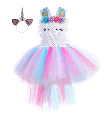 China Wholesale Factory Direct Selling Summer Child Tail Unicorn Clothes Girl Tulle Flower Party Tutu Dress With Headband for sale