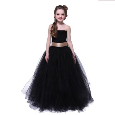 China New Product Breathable Black Style Long Skirts Hand Knitted Girl's Sleeveless Princess Dress With Belt Long Skirts for sale