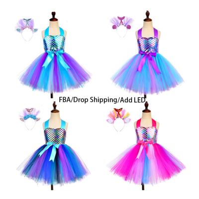 China New Design Anti-wrinkle Kids Costume Clothes Princess Ariel Mermaid Girls Dresses Summer Party Birthday Tulle Sequin Prom for sale