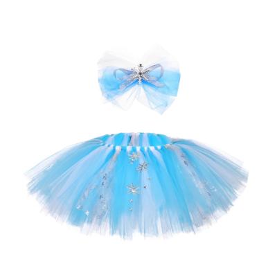 China 2021 New Design Breathable Kids Clothes Snow Pink Blue Print Party Wear Dance Tutu Short Skirt For Children for sale