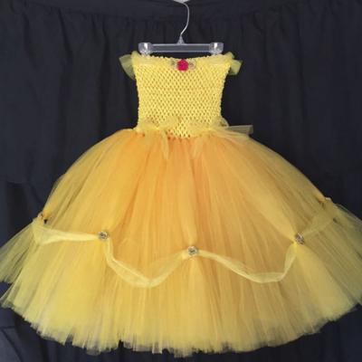 China princess Belle Costume Beauty Anti-wrinkle and yellow fluffy children princess Girl Tutu Dress Beast Belle Cosplay birthday party clothes for sale