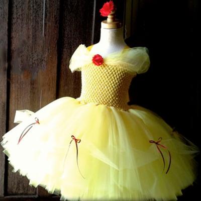 China Belle Yellow Red Golden Lemon Christmas Anti-wrinkle Princess Girls Birthday tutu dress Tulle Costumes Party for Cosplay for sale