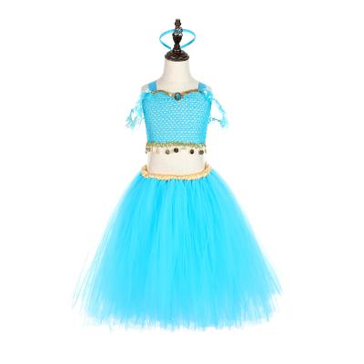 China Girl's Latest Breathable Princess Jasmine Outfits Shinny Headband Tulle Tutu Dress Costume Set for sale