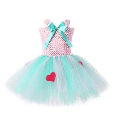 China Baby Breathable Love Party Valentine's Day Mesh Skirt Light Green Girl Tulle Fluffy Tutu Dress for sale