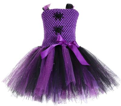 China Anti-Wrinkle Halloween Festival Kids Costume Black Araneid Sequin Tulle Yarn Girl Party Tutu Dresses Funny for sale