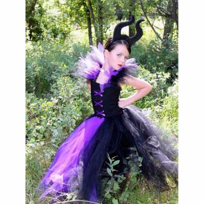 China Anti-wrinkle Halloween Cosplay Kids Costume Evil Queen Party Tutu Dress With Horns for sale