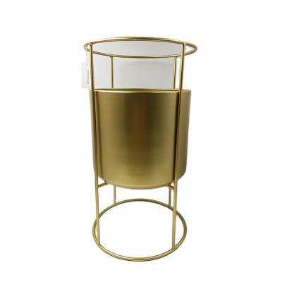 China Modern Top Gold Luxury Decorative Metal Planter Flower Pot With Iron Stand for sale