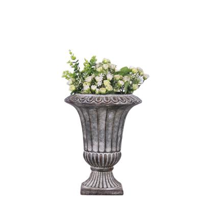 China Retro style column goblet shape art decoration pastoral European outdoor roman artificial cement cut flower pot for sale