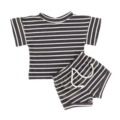 China Antibacterial Striped Toddler Summer Outfits Short Sleeve Top + Infant Shorts Pants And 2PCS Toddler Clothes Sets for sale