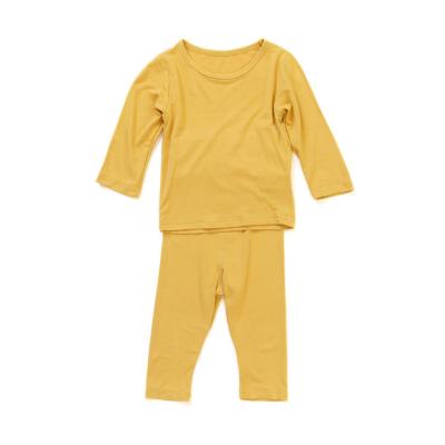 China Children's 5%Spandex Toddler Infant Squishy Bamboo Thermal Sleepwear Two-Piece Set Solid Color 95% Pajamas Set for sale