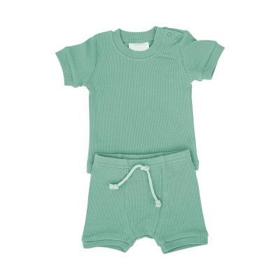 China Baby Boy Girls Summer Antibacterial Newborn Infant Outfits Cotton Ribbed Knitted Bamboo Two Piece Set for sale