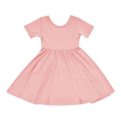 China Summer Breathable Girls Solid Dress Soft Bamboo Squishy Girls Short Sleeve Casual A Line Twirly Skater Dress for sale