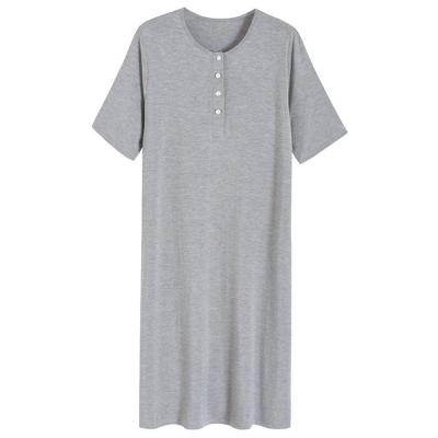 China Antibacterial Women's Long Sleep Shirt Henley Nightshirt With Pockets Half Sleeves Women Loungewear Dress for sale