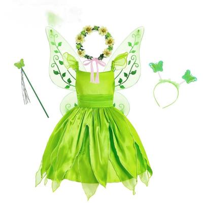 China New Green Dresses Pixie Dress For Halloween Princess Tiana Tinker Bell Kids Costume for sale