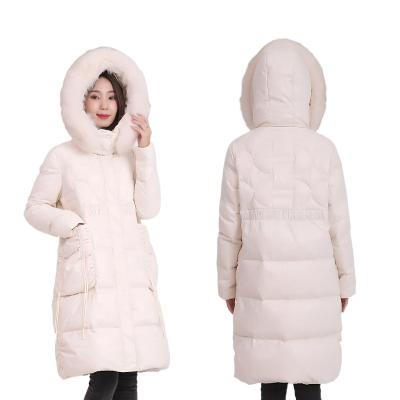 China 2023 Custom New Wholesale Fox Hair Waterproof Collar White Duck Long Down Coat Women Winter Fashion T045 for sale