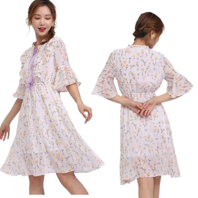 China Dear-lover 2023 Private Label Women Chiffon Maxi Long Dresses Elegant High Quality Floral Print Anti-Static Women Ruffled Lady Clothing ODM for sale