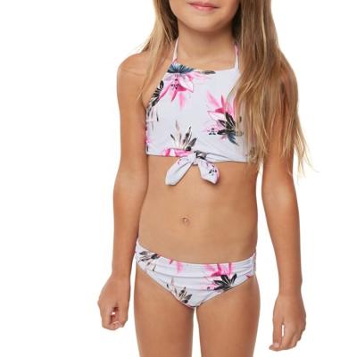 China Children Girl Anti-UV Floral Print Manufacturer OEM Swimsuit Halter Tied Strings Knot Kids Bikini Swimwear for sale