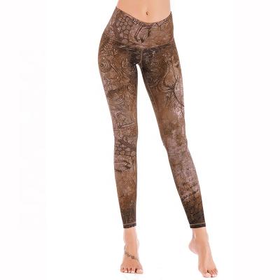 China Antibacterial In Running Brown Buddha Printing High Waist Yoga Leggings Women Lift Up Sports Pants Gym Workout Pants for sale