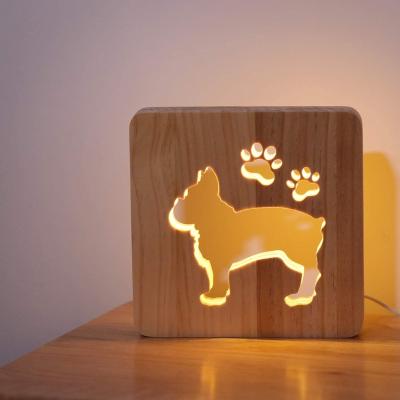 China Creative USB Operated Modern LED Night Light Dog Paw Wood Table Lamp 3D Desk Lamp For Home Decor for sale