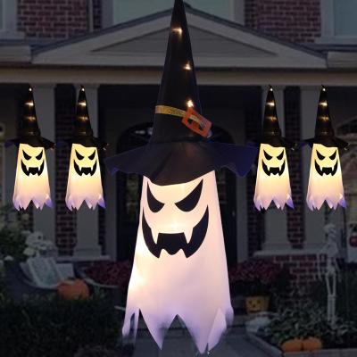 China Witch Hat Halloween Decorations USB Led Garden Hanging Lights String Ghost Windsocks Witch Hats Hat Lighting for sale