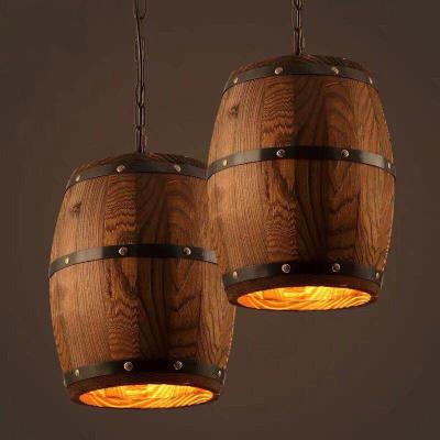 China Vintage Retro Wine Barrel Bucket Rustic Wooden Chandelier Kitchen Pendant Lights for sale